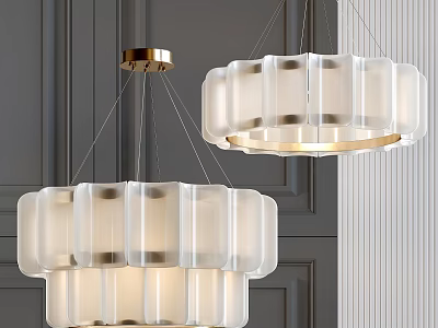 Modern Chandeliers With White Frosted Shades And Gold Metal Accents In Elegant Interior 3d model