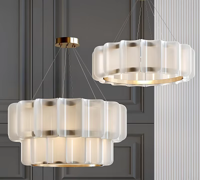 Modern Chandeliers With White Frosted Shades And Gold Metal Accents In Elegant Interior 3d model