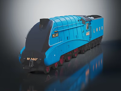 Blue Streamlined LNER Train Number 4468 On Dark Reflective Surface 3d model