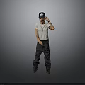 Casual Outfit With Black Cap White T-shirt And Black Pants On Gray Background