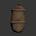 Three Burlap Sacks With Red Grains Food In Different Sizes On Dark Surface