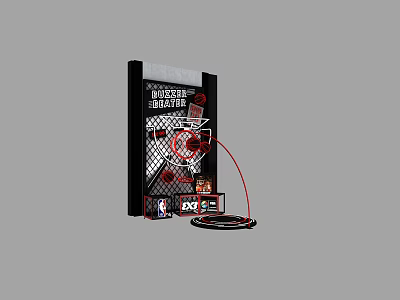 Chicago Bulls Themed Window Display with Checkered Pattern Basketball Elements and Red Accents 3d model