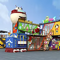 Colorful Shipping Container Playground Building with Cartoon Characters Slide and Train