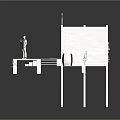 Wooden Cabin Model With Red Flag Fence Platform And Straw Covered Ground