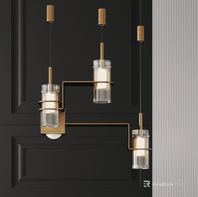 Elegant Modern Chandelier with Gold Metal Structure and Transparent Glass Lampshades for Interior 3d model 