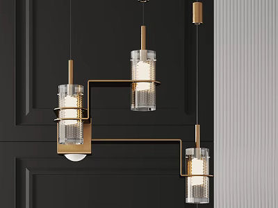 Elegant Modern Chandelier with Gold Metal Structure and Transparent Glass Lampshades for Interior 3d model