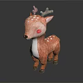 Cute Brown Plush Deer Toy With White Spots And Pink Cheeks Small Antlers On Head