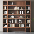 Modern Wooden Bookcase With Open Shelves Books Sculptures Vases And Decorative Items