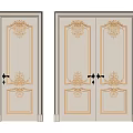 Classic White Double Doors With Ornate Carvings And Gold Door Handles