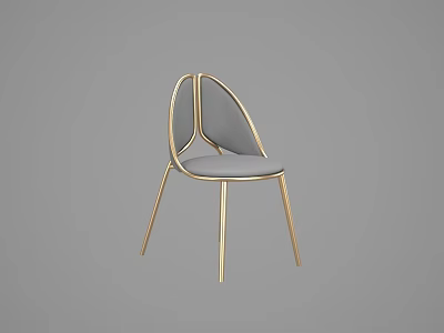Modern Dining Chair With Curved Backrest Golden Frame And Gray Upholstered Seat 3d model