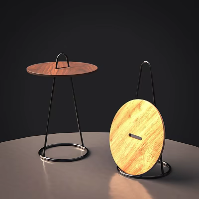 Stylish Modern Floor Lamp With Round Wooden Tabletop And Black Metal Stand 3d model