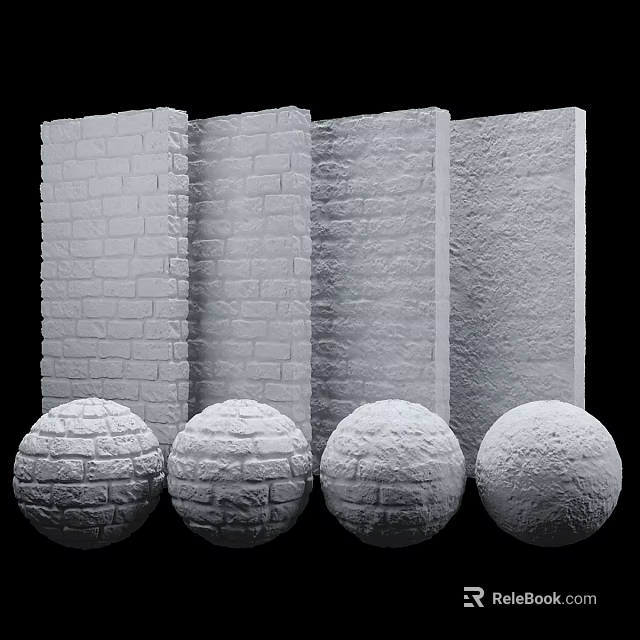 Different Wall And Spherical Components With Brick Patterns And Smooth Surfaces 3d model 
