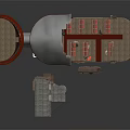 Cartoon Scene With Castle Like Gray Stone Buildings Red Carpets And Decorative Vehicles