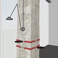Concrete Column With Black Metal Fixtures Red Brackets And Circular Trays
