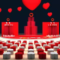 Jiuting 9th Anniversary Stage Event With Red Heart Decorations And Square Structures