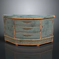 Vintage Blue Green Cabinet With Carved Drawers And Gold Trim Antique Wooden Furniture