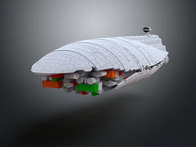 Futuristic Spaceship 3D Model With White Textured Surface And Colorful Blocks 3d model