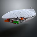 Futuristic Spaceship 3D Model With White Textured Surface And Colorful Blocks