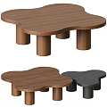 Modern Petal Shaped Coffee Table With Wooden And Black Finish And Cylindrical Legs