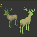 Two Pink Deer Sculptures Standing Gracefully On Dark Background With Reflection 3d model