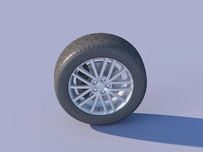 Car Wheel With Silver Alloy Rim And Tread Pattern Design For Automotive Use 3d model