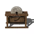 Traditional Garden Decorative Piece with Wooden Frame and Stone Mill Wheel