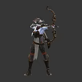 Elven Archer With Blue Skin Wearing Battle Armor Drawing Bow And Arrow Ready To Shoot