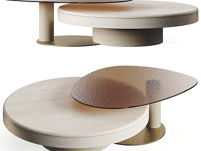 Modern Round Coffee Table Featuring Wooden Base And Textured Glass Top Design 3d model