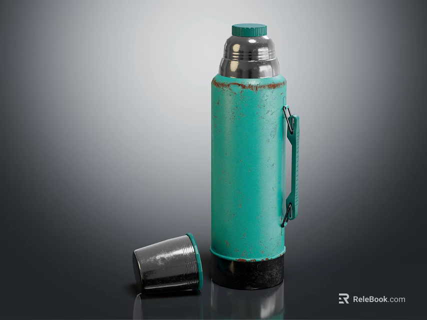 Turquoise Thermos Flask With Silver Top Black Base And Detachable Lid For Daily Use 3d model 