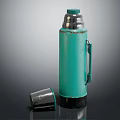 Turquoise Thermos Flask With Silver Top Black Base And Detachable Lid For Daily Use