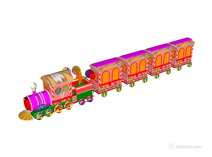 Kindergarten Brightly Colored Toy Train With Multiple Carriages For Kids Playground Fun 3d model 