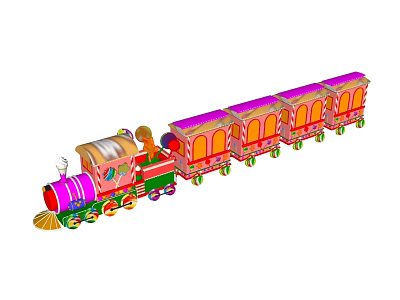 Kindergarten Brightly Colored Toy Train With Multiple Carriages For Kids Playground Fun 3d model