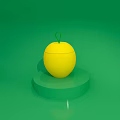 Four Fresh Lemons on Small Platforms with One Sliced on Green Background