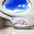 Modern Interior Space Design With Curved White Lines Wooden Walls Sleek Floor And Green Plants