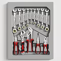 Hardware Tools Set with Wrenches Pliers Various Sizes Silver Red Black Handles 3d model