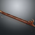 Ancient Wooden Longship Model With Curved Bow And Rowing Oars