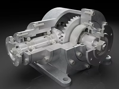 Metallic Industrial Gear Mechanism with Precision Engineered Shaft and Components 3d model