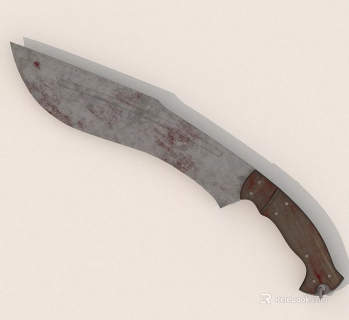 Old Rusted Machete With Detailed Wooden Handle And Metal Rivets 3d model 