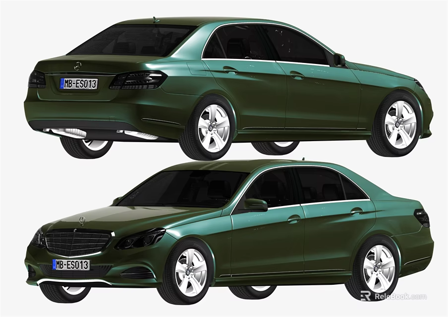 Green Mercedes Sedan Exterior Design With Two Angles View And Stylish Wheels 3d model 