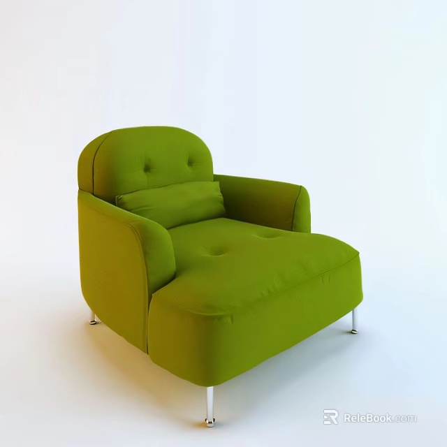 Modern Green Single Sofa With Tufted Back Armrests And Metal Legs 3d model