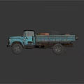 Vintage Blue Truck Exterior With Loaded Cargo In Open Bed Design