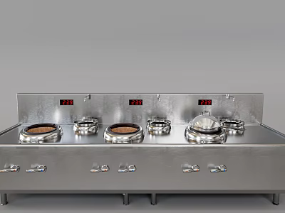 Stainless Steel Kitchen Stove With Multiple Burners Knob Controls And Digital Temperature Displays 3d model