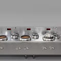 Stainless Steel Kitchen Stove With Multiple Burners Knob Controls And Digital Temperature Displays