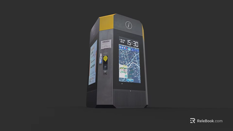 Modern Digital Store Self Service Kiosk With Interactive Map And Time 3d model 