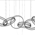 Modern White Circular Spiral Chandelier with Linear Wireframe Design Against Black Background