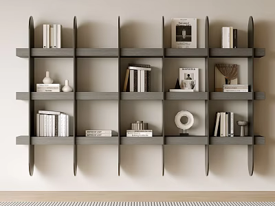Modern Wall Mounted Bookshelf Interior With Multiple Shelves Books Photo Frames And Decorative Items 3d model