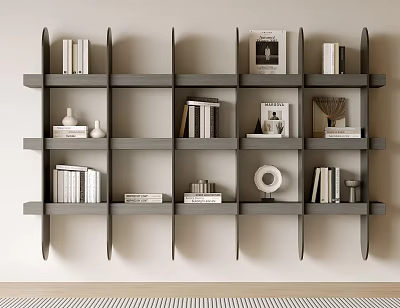 Modern Wall Mounted Bookshelf Interior With Multiple Shelves Books Photo Frames And Decorative Items 3d model