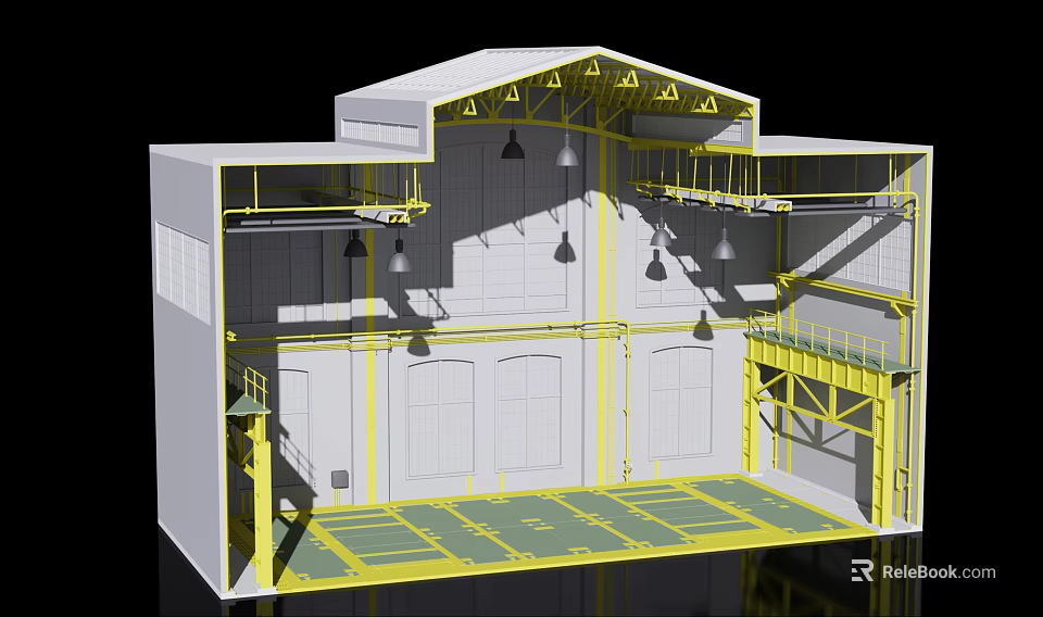 Industrial Equipment Facility Interior With Metal Framework And Multi Level Platforms 3d model 