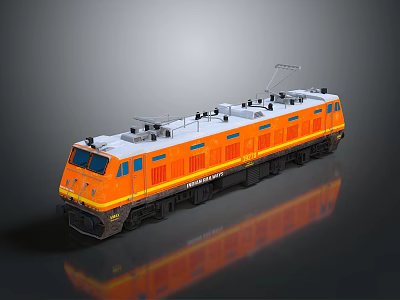 Orange and White Electric Train with Detailed Roof Equipment and Modern Exterior Design 3d model