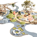Scenic Park Landscape Design With Playground Structures Water Features Trees Circular Seating And Winding Paths 3d model
